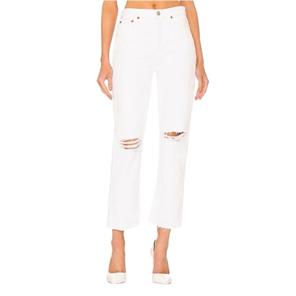 ReDone Originals 70s Stove Pipe in White‎ Destroyed Womens Size 31
